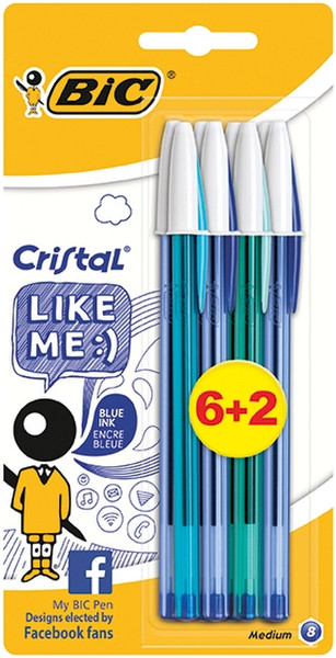 BIC 933983 Clip-on retractable pen Black,Blue 8pc(s) rollerball pen