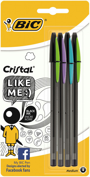 BIC 933941 Clip-on retractable pen Black,Blue 4pc(s) rollerball pen