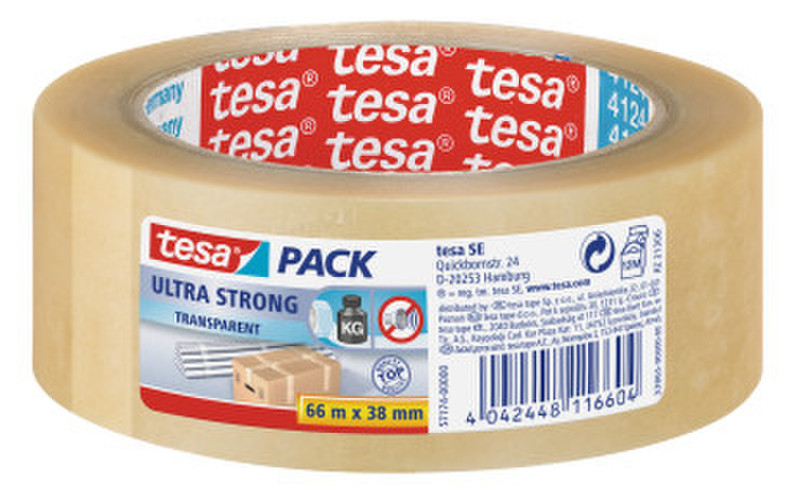 TESA ultra strong 66м ПВХ Прозрачный 1шт канцелярская/офисная лента