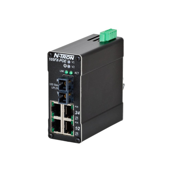 Red Lion 105FX-POE Unmanaged Fast Ethernet (10/100) Power over Ethernet (PoE) Black