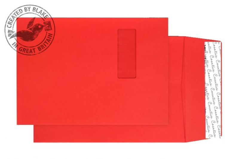 Blake Creative Colour Gusset Pocket Peel and Seal Window Pillar Box Red C4 140gsm (Pk125)