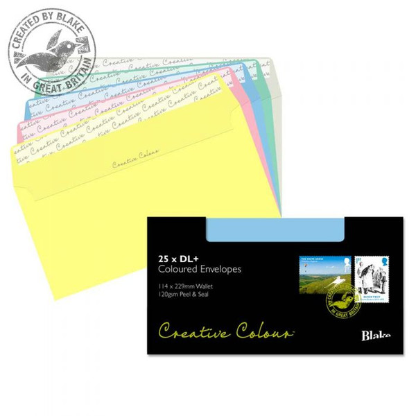 Blake Creative Colour Assorted Wallet Peel and Seal DL+ 114×229mm 120gsm (Pack 25)