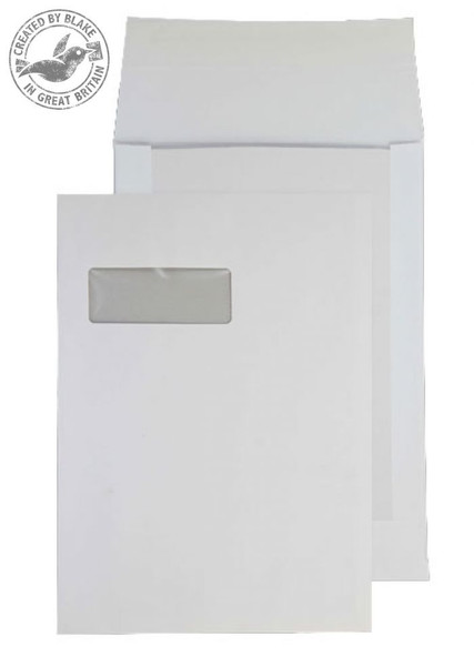 Blake Purely Packaging Board Back Gusset Pocket Peel and Seal Window White C4 120g Pk125
