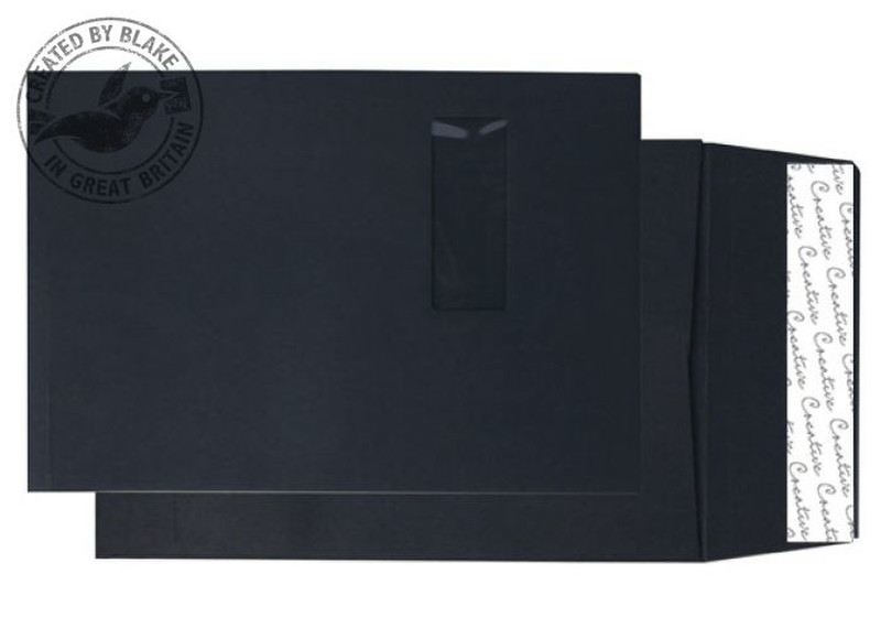 Blake Creative Colour Gusset Pocket Peel and Seal Window Jet Black C4 140gsm (Pack 125) window envelope