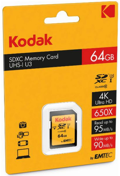 Kodak SDXC 64GB Class10 U3 64GB SDXC UHS-I Klasse 10 Speicherkarte