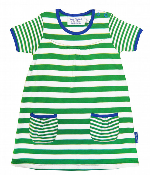 Toby Tiger Organic Cotton Green & White Stripe Short Sleeve T-Shirt Dress