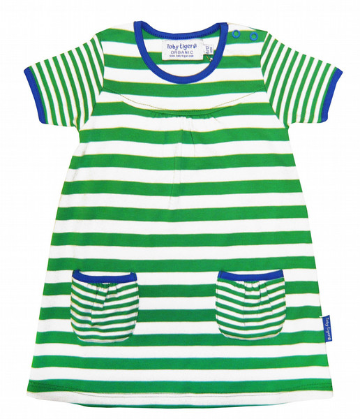 Toby Tiger Organic Cotton Green & White Stripe Short Sleeve T-Shirt Dress