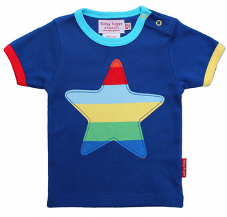 Toby Tiger Organic Cotton Star Applique Short Sleeve T-Shirt