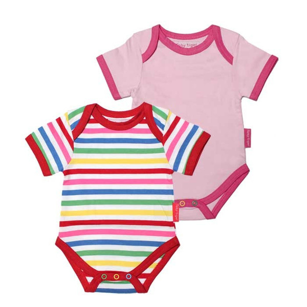 Toby Tiger Organic Cotton White & Pink Multi Stripe Baby T-shirt Pack