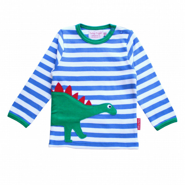 Toby Tiger Organic Cotton Dino Applique Long Sleeve T-Shirt