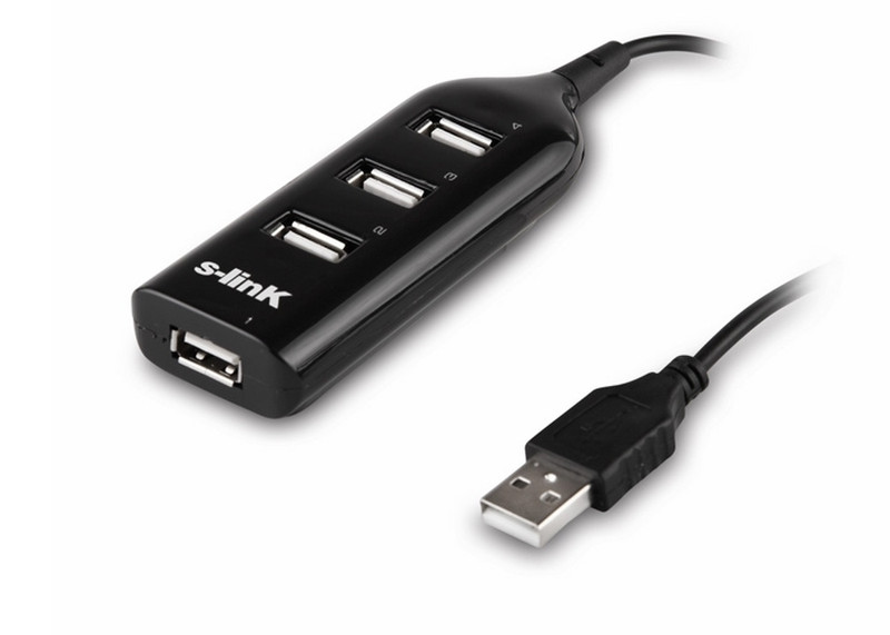 S-Link SL-490 USB 2.0 480Мбит/с Черный хаб-разветвитель