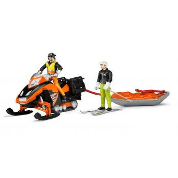 BRUDER Snowmobil mit Fahrer, Akia-Rettungsschlitten und Skifahrer Kinderspielzeugfiguren-Set