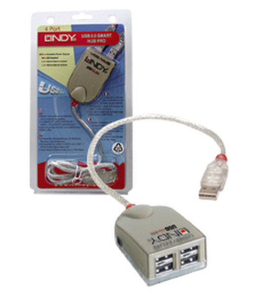 Lindy 4-Port USB 2.0 Smart Hub 480Мбит/с Серый хаб-разветвитель