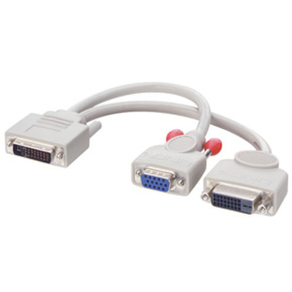 Lindy DVI-I M/DVI-D FM + VGA FM Splitter Cable 0.2м DVI-I DVI-D Серый DVI кабель