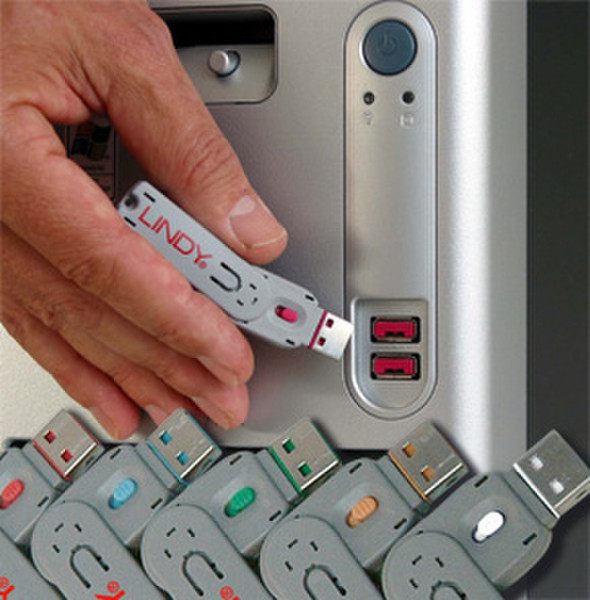 Lindy USB Port Blocker - Pack 4, Colour Code: Pink Sicherheitszugangskontrollsystem
