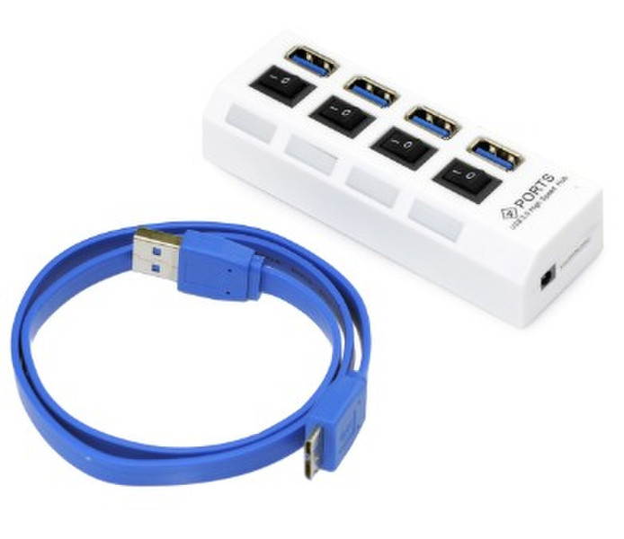 Gembird UHB-U3P4-02 USB 3.0 (3.1 Gen 1) Type-A 5000Мбит/с Черный, Белый хаб-разветвитель