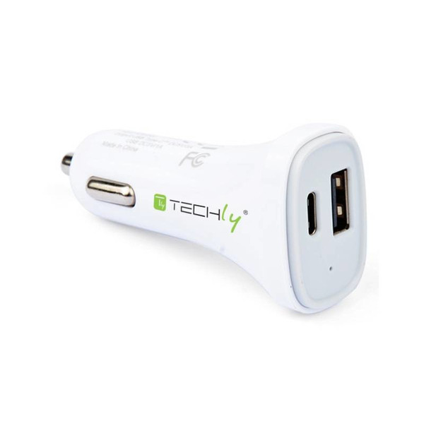 Techly USB-C Auto Charger with 2 ports 1A&3A White IUSB2-CAR2-3AC1A