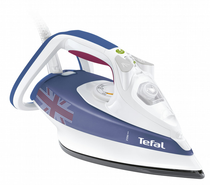 Tefal UltraGliss FTJ Decore FV4634 Trocken- & Dampfbügeleisen Ultragleitende Bügelsohle 2400W Blau, Weiß