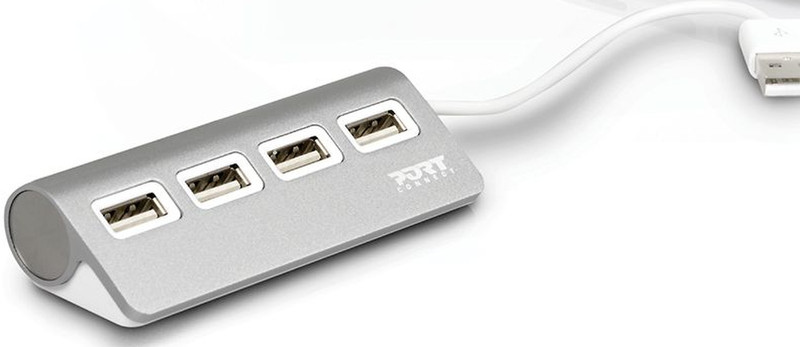 Port Designs 900120 USB 2.0 480Мбит/с Серый, Белый хаб-разветвитель