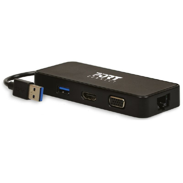 Port Designs 901900 USB 3.0 (3.1 Gen 1) Type-A 5000Mbit/s Schwarz Schnittstellenhub