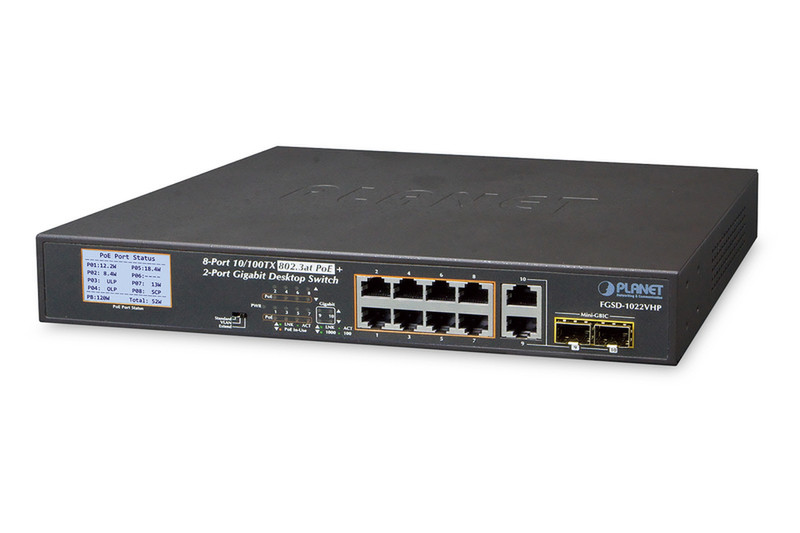 ASSMANN Electronic FGSD-1022VHP gemanaged Fast Ethernet (10/100) Energie Über Ethernet (PoE) Unterstützung Schwarz Netzwerk-Switch