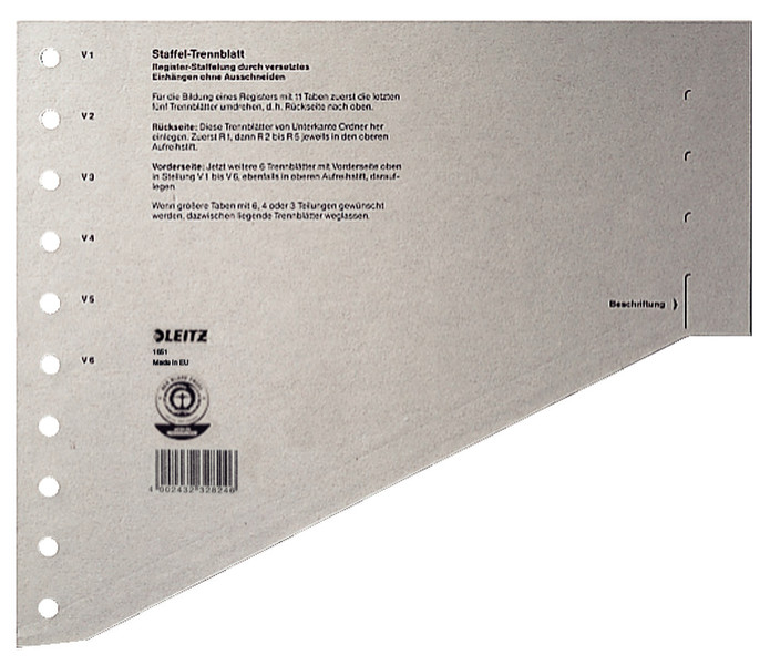 Leitz 16510085 Blank tab index Тонкий картон Серый закладка-разделитель