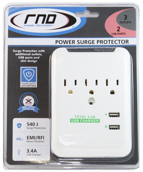 RND Power Solutions RND-WPT32 3AC outlet(s) White surge protector
