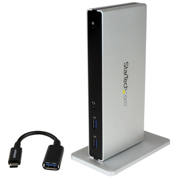 StarTech.com DVI Dual-Monitor Docking Station for USB-C Laptops - Includes USB-C to A Adapter, HDMI, and VGA Adapters