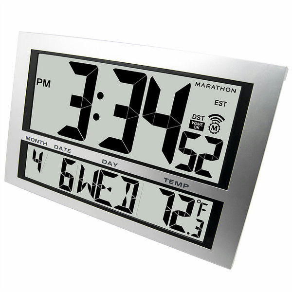 Marathon CL030025 Atomic wall clock Прямоугольник Cеребряный настенные часы
