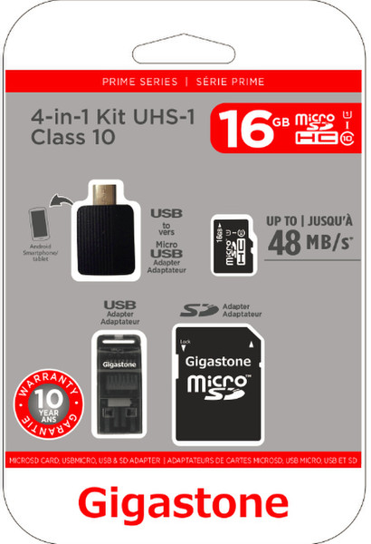 Gigastone GS-4IN1C1016G-R 16ГБ MicroSDHC Class 10 карта памяти