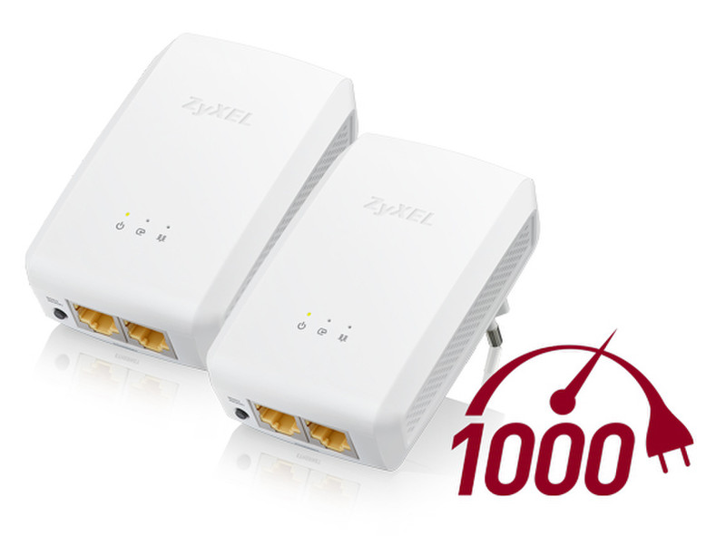 ZyXEL PLA5206 v2 Starter Kit 1000Mbit/s Eingebauter Ethernet-Anschluss Weiß 2Stück(e) PowerLine Netzwerkadapter