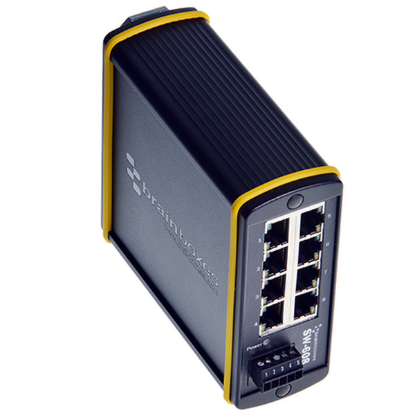 Brainboxes SW-608 Неуправляемый Fast Ethernet (10/100) Черный, Желтый сетевой коммутатор