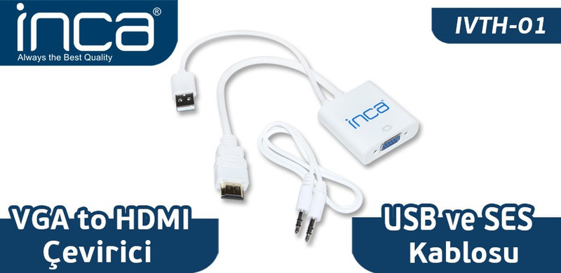 Inca IVTH-01 VGA 2 x USB Белый кабельный разъем/переходник
