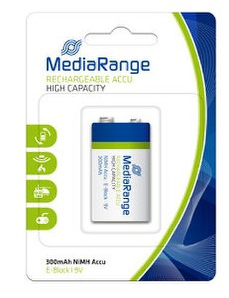 MediaRange MRBAT124 Nickel Metal Hydride 300mAh 9V rechargeable battery