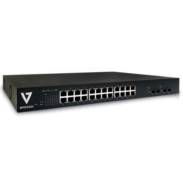 V7 MPEGS24-1E Управляемый Gigabit Ethernet (10/100/1000) Power over Ethernet (PoE) Черный сетевой коммутатор