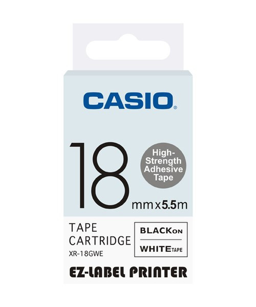 Casio XR-18GWE Черный на белом этикеточная лента