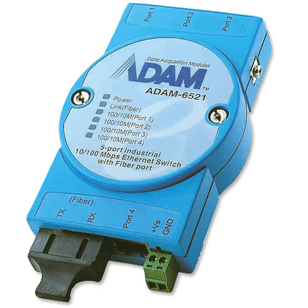 B&B Electronics ADAM-6521 Неуправляемый Fast Ethernet (10/100) Синий сетевой коммутатор