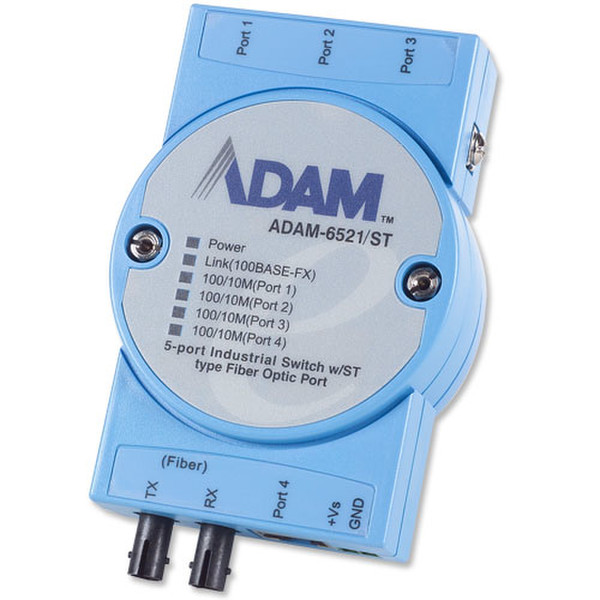 B&B Electronics ADAM-6521/ST Неуправляемый Fast Ethernet (10/100) Синий сетевой коммутатор