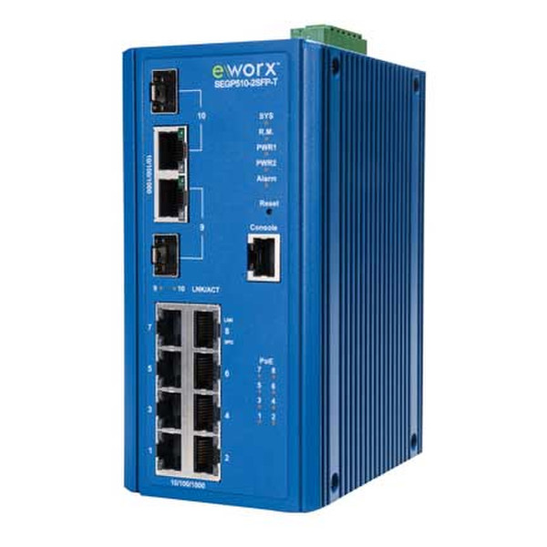 B&B Electronics SEGP510-2SFP-T Управляемый Gigabit Ethernet (10/100/1000) Питание по Ethernet (PoE) Синий сетевой коммутатор