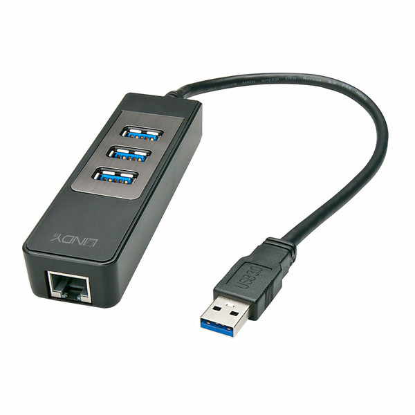 Lindy 43176 USB 3.0 (3.1 Gen 1) Type-A 5000Мбит/с Черный хаб-разветвитель
