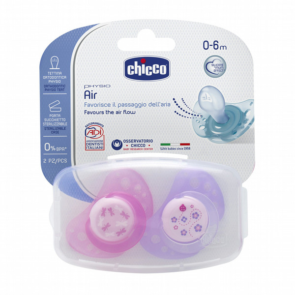 Chicco 105643896 Free-flow baby pacifier Ортодонтический Силиконовый Розовый, Пурпурный соска-пустышка