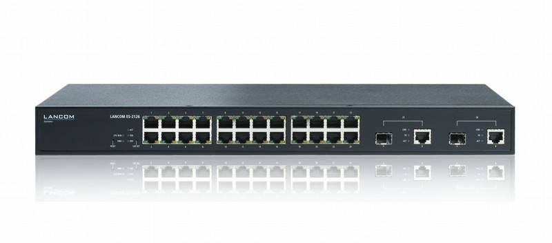Lancom Systems ES-2126+ Управляемый Fast Ethernet (10/100) 19U Черный сетевой коммутатор