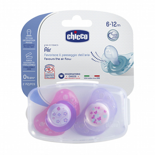 Chicco 105643894 Free-flow baby pacifier Ортодонтический Силиконовый Розовый, Пурпурный соска-пустышка