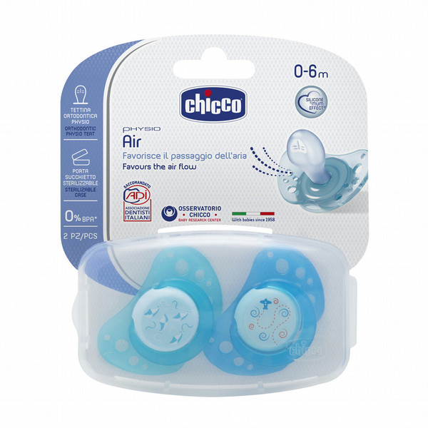 Chicco 105643866 Free-flow baby pacifier Ортодонтический Силиконовый Синий, Прозрачный соска-пустышка