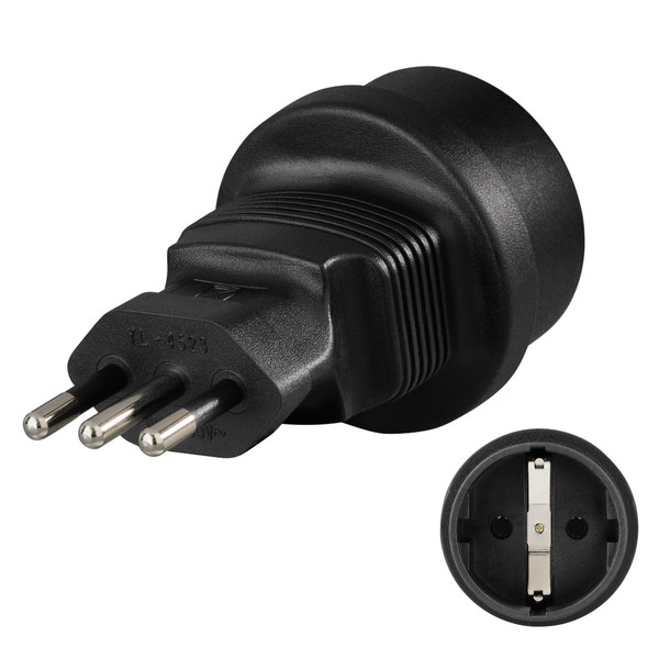 Hama 00128041 Type L (IT) Type F (Schuko) Black power plug adapter