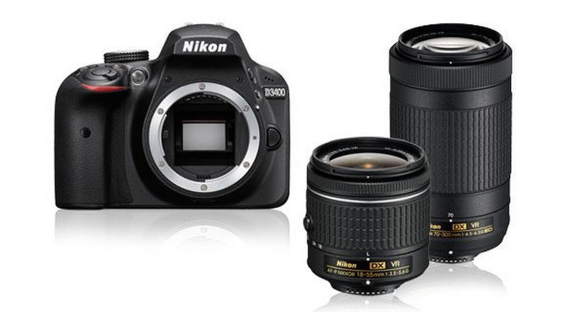 Nikon D3400 + AF-P DX NIKKOR 18-55mm VR + AF-P DX NIKKOR 70-300mm f/4.5-6.3G ED VR 24.2МП CMOS 6000 x 4000пикселей Черный