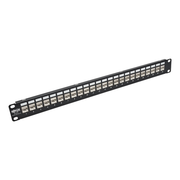 Tripp Lite 24-Port 1U Rack-Mount STP Shielded Cat5e/6 Feedthrough Patch Panel w/90-Degree Down-Angle Ports, RJ45 Ethernet