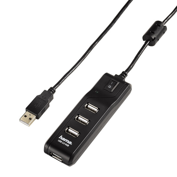 Hama USB 2.0 Hub 1:4 USB 2.0 480Мбит/с Черный