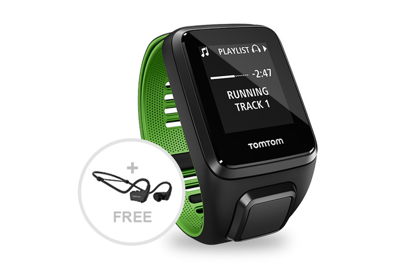 TomTom Runner 3 Music + Headphones Bluetooth Черный, Зеленый спортивный наручный органайзер