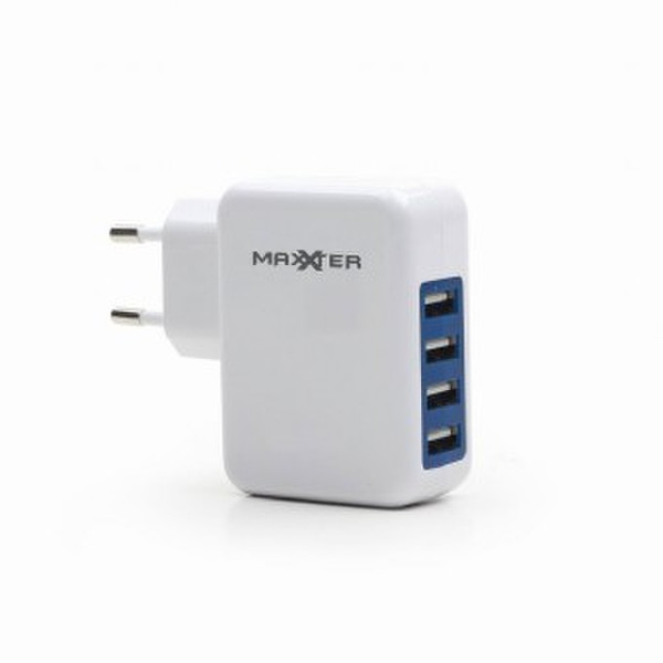 Maxxter ACT-U4AC-01 Indoor Blue,White mobile device charger